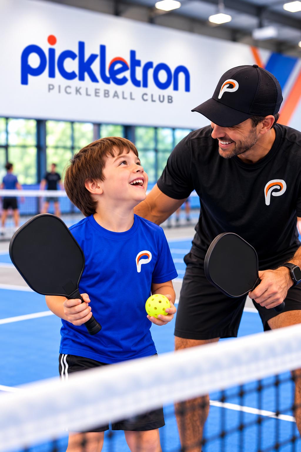 A joyful Pickletron coaching moment on the pickleball court
